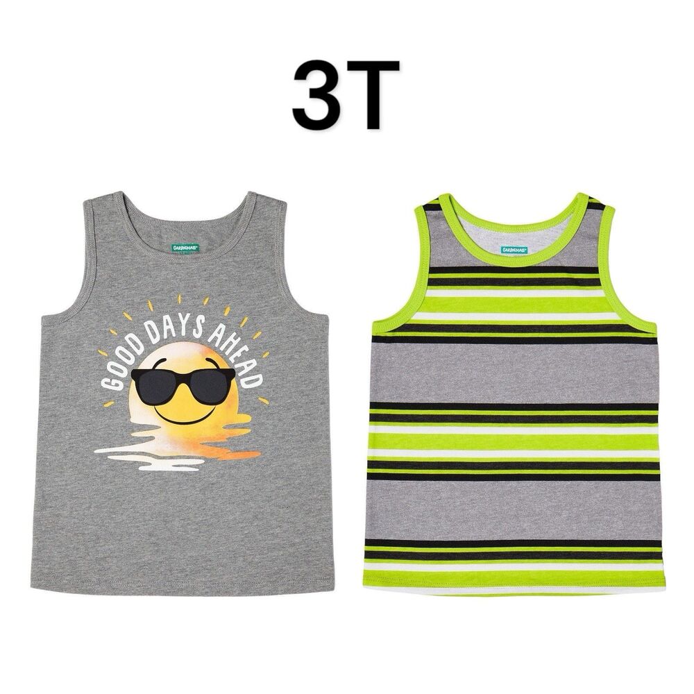 Garanimals Boy Tank Top Gray Good Days Ahead and Gray Green Striped Tank Size 3T